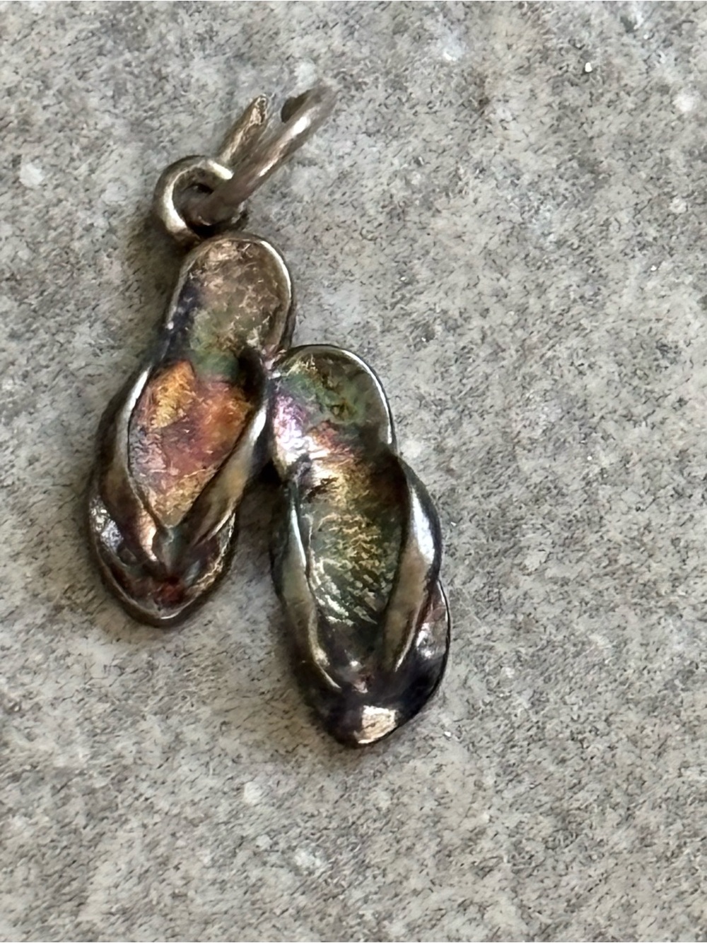 Vintage 1980’s Flip Flop Pendant / Charm Dark Patina Beach Vibes